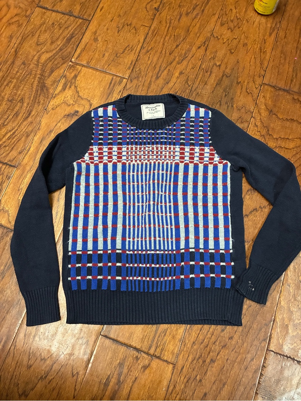 True Y2K Abercrombie & Fitch Navy Geometric Plaid Knit Crewneck Sweater S